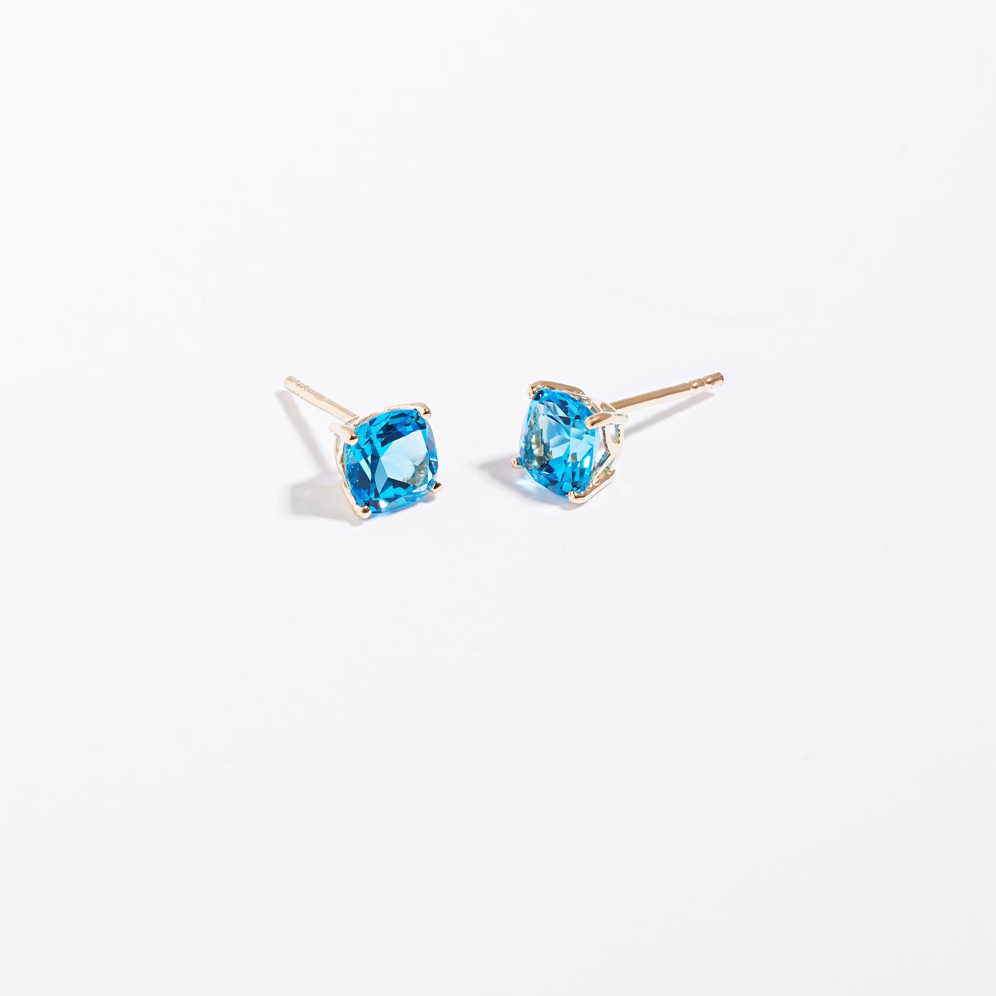 9K Yellow Gold Blue Topaz December Birthstone Stud Earrings