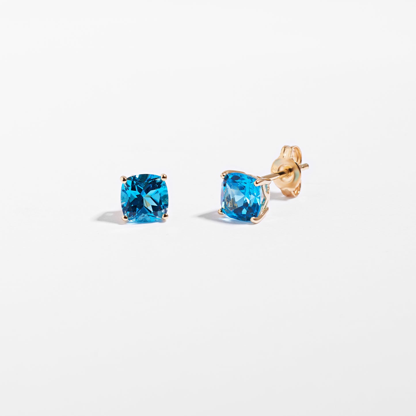 9K Yellow Gold Blue Topaz December Birthstone Stud Earrings