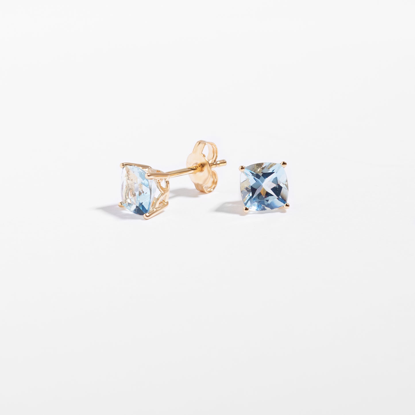 9K Yellow Gold Aquamarine March Birthstone Stud Earrings