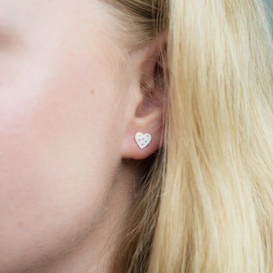 Sil polkadot enamel heart stud earrings
