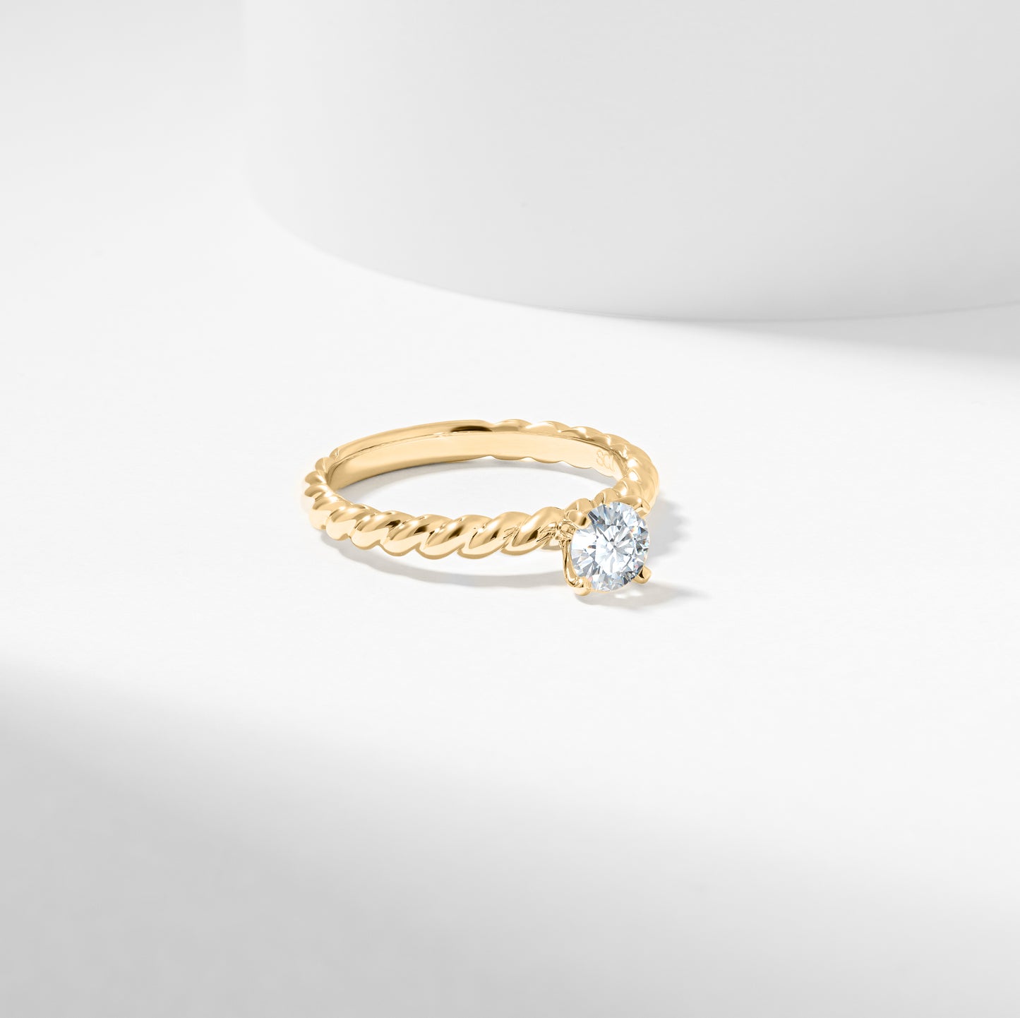 14k Yellow Gold Round Brilliant Diamond Solitaire Rope Twist Engagement Ring 0.5tdw