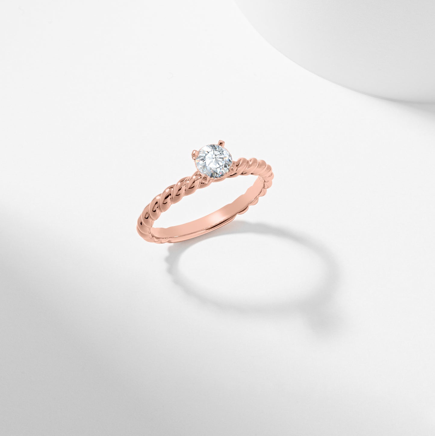 14k Yellow Gold Round Brilliant Diamond Solitaire Rope Twist Engagement Ring 0.5tdw