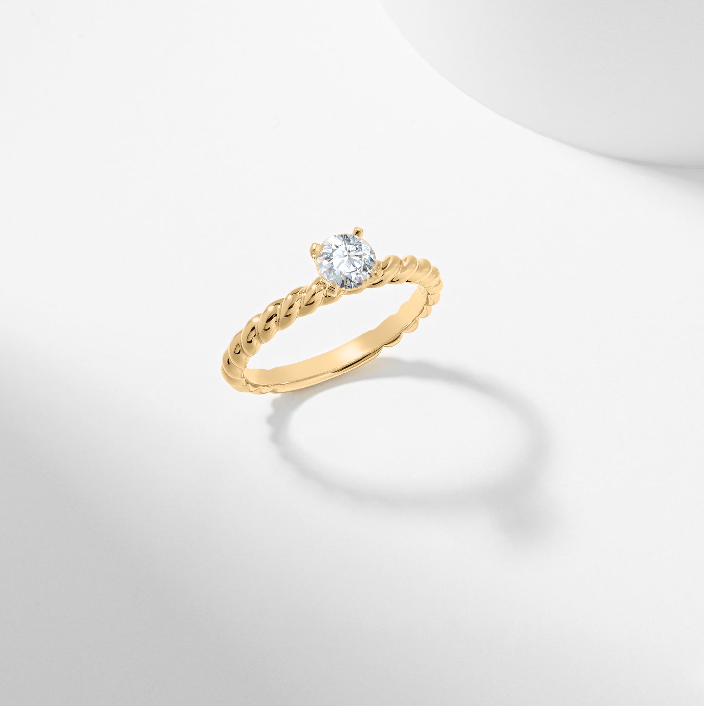14k Yellow Gold Round Brilliant Diamond Solitaire Rope Twist Engagement Ring 0.5tdw