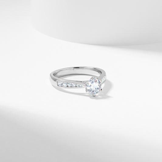 Round Brilliant Lab Grown Diamond Solitaire With Shoulder Accents Engagement Ring 1.0tdw 0.8ct