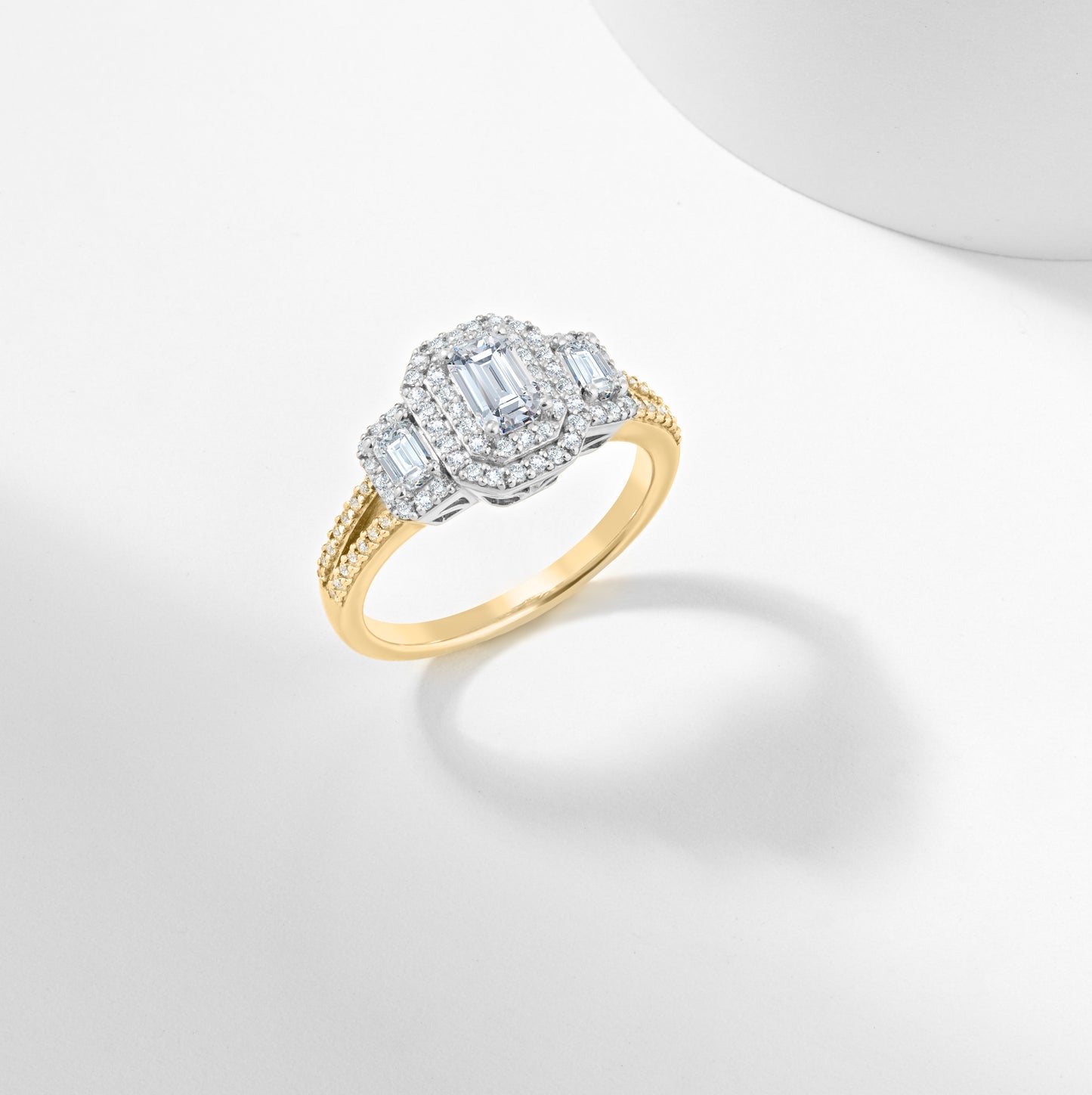 Emerald Cut Lab Grown Diamond Halo Trilogy Engagement Ring 1.0tdw