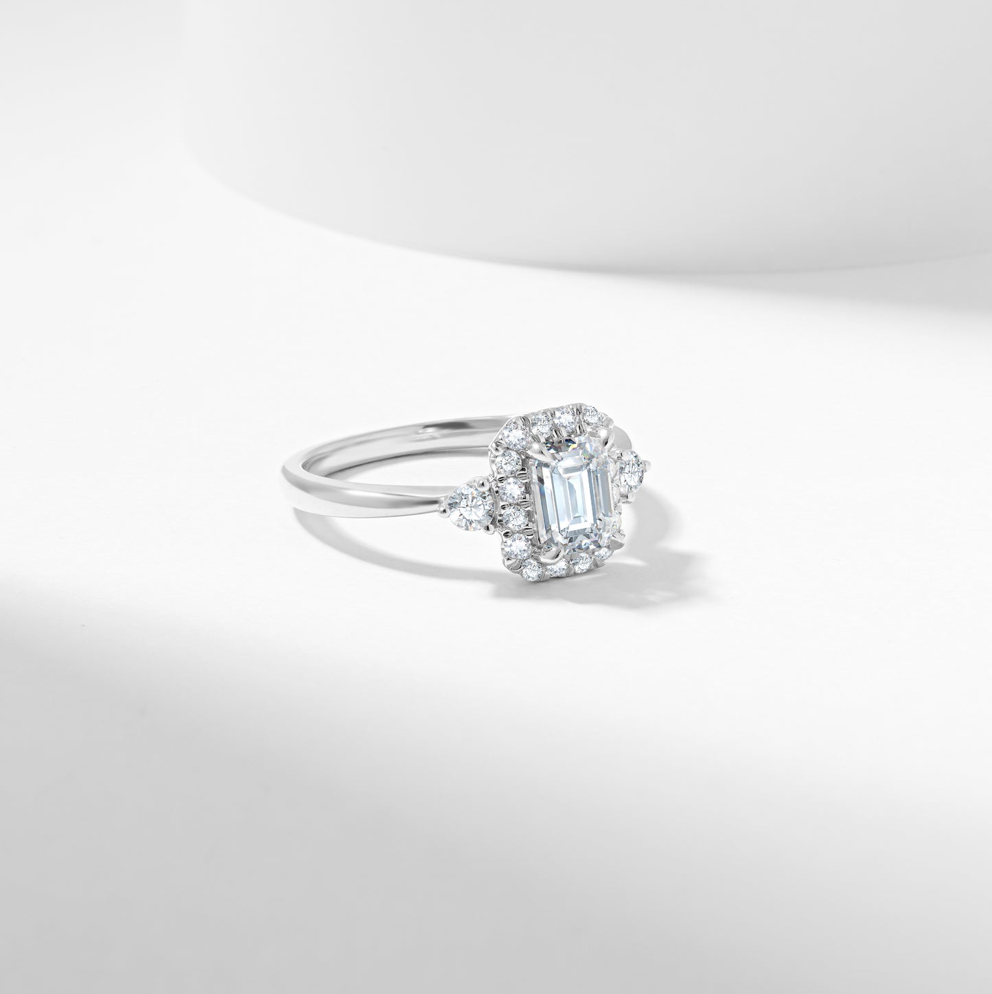 Platinum Emerald Cut Lab Grown Diamond Halo Engagement Ring 1.19tdw