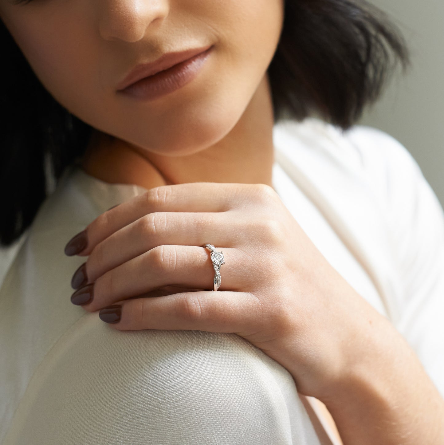 Round Brilliant Lab Grown Diamond Entwined Band Engagement Ring 0.65tdw