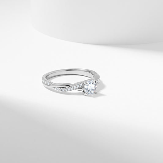 18k Rose Gold Round Brilliant Diamond Entwined Band Engagement Ring 0.65tdw