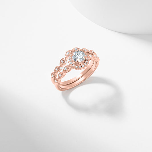 Round Brilliant Lab Grown Diamond Scallop Halo Bridal Set 0.7tdw