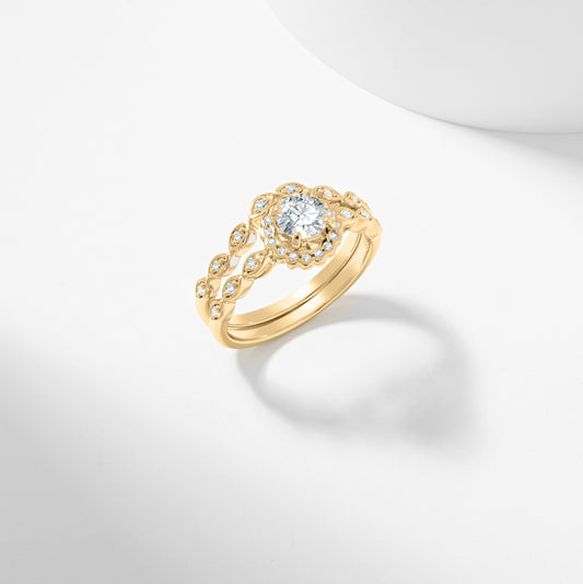 Round Brilliant Diamond Scallop Halo Bridal Set 0.7tdw