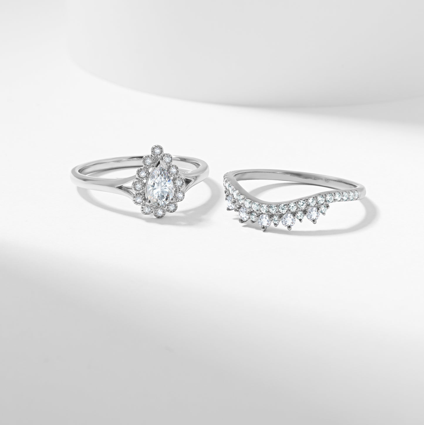 Gold Pear Diamond Halo Tiara Bridal Set 0.9tdw