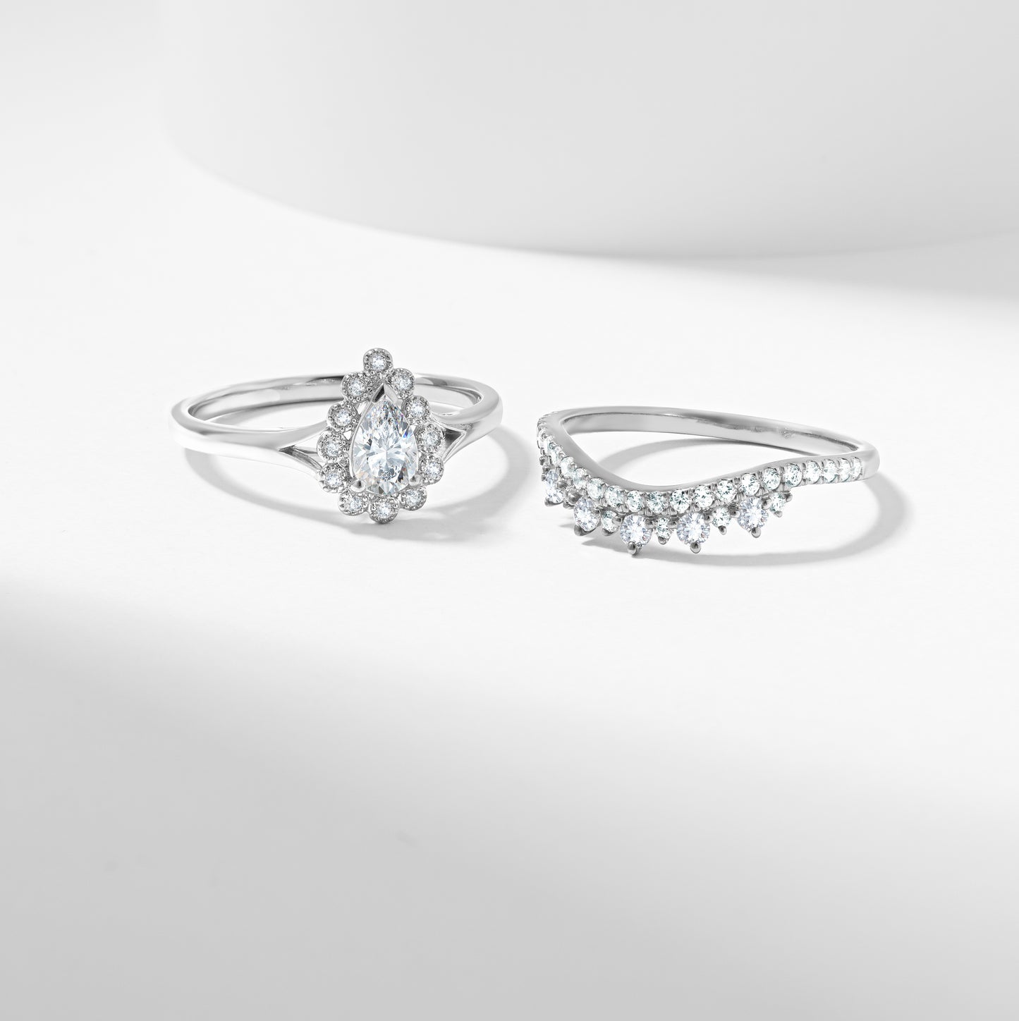 Gold Pear Diamond Halo Tiara Bridal Set 0.9tdw
