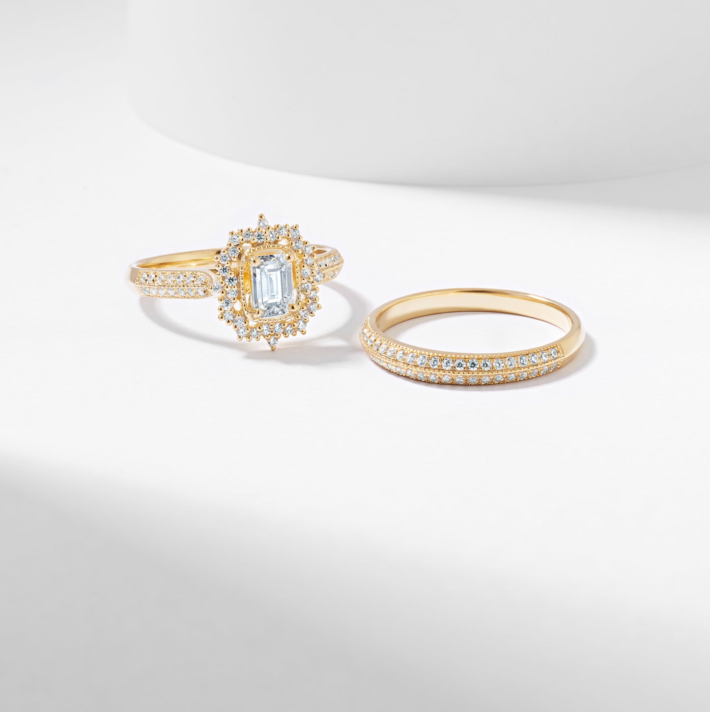 Emerald Cut Lab Grown Diamond Vintage Halo Bridal Set 1.0tdw