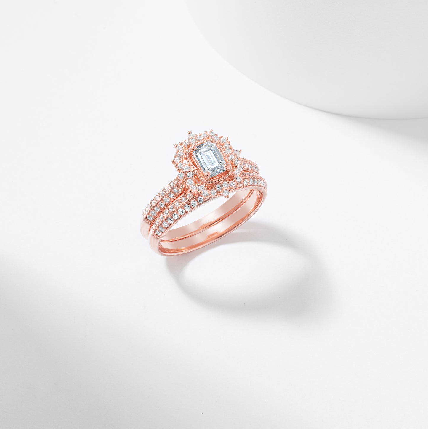 Emerald Cut Lab Grown Diamond Vintage Halo Bridal Set 1.0tdw