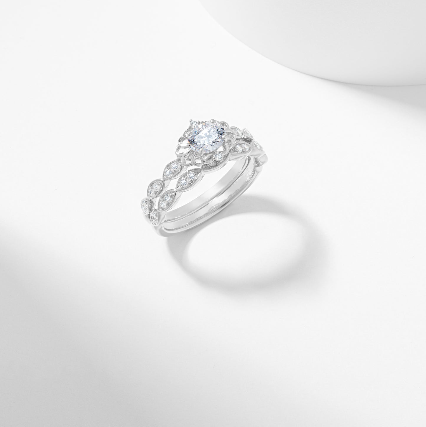 Oval Lab Grown Diamond Filigree Halo Bridal Set 0.7tdw