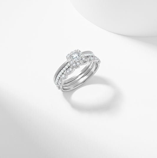 Cushion Cut Diamond Halo Bridal Set 1.0tdw