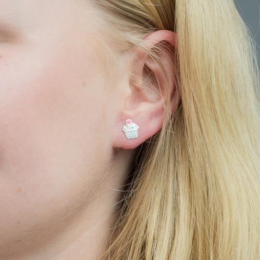 Sil enamel cupcake stud earrings