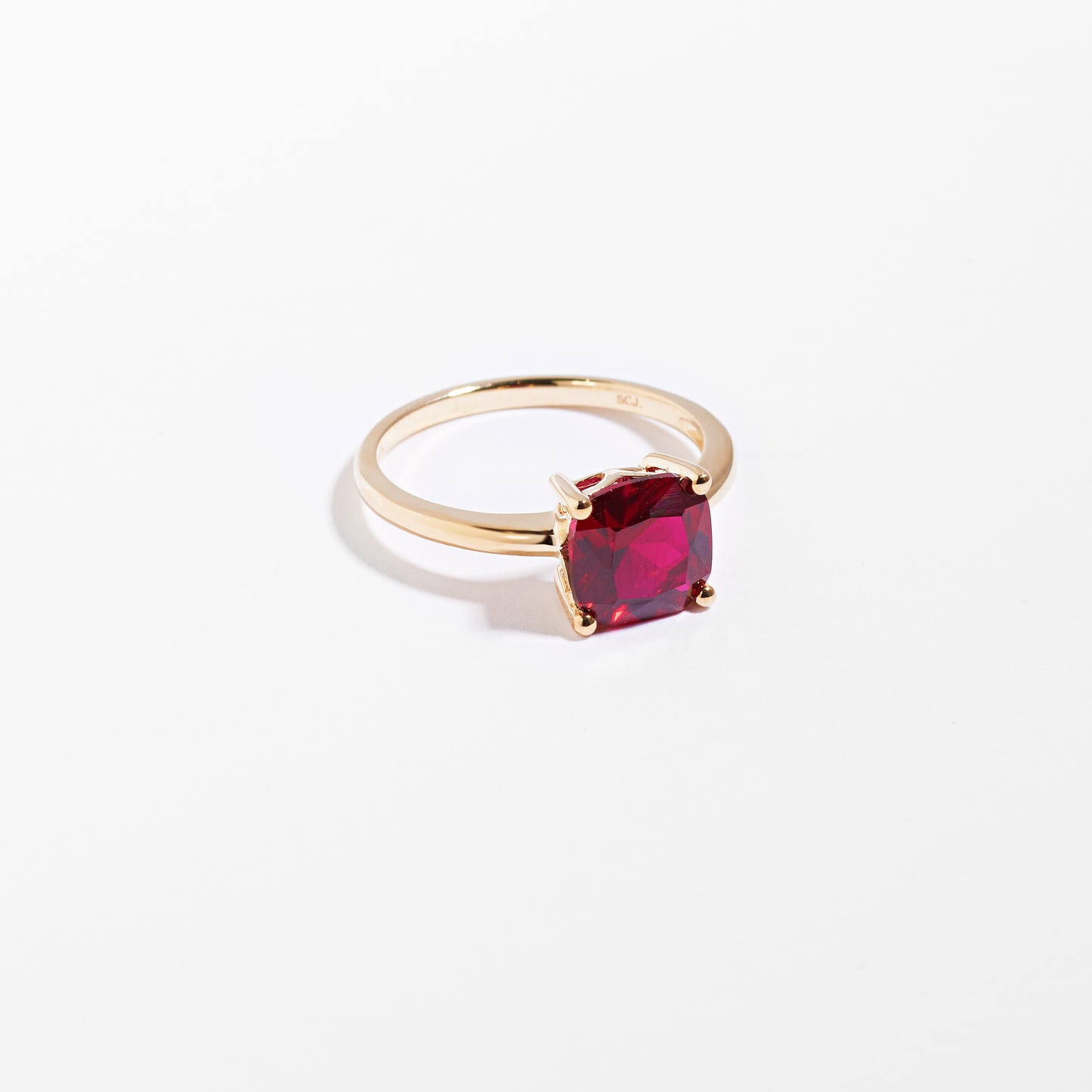 9K Yellow Gold Created Ruby July Birthstone Ring