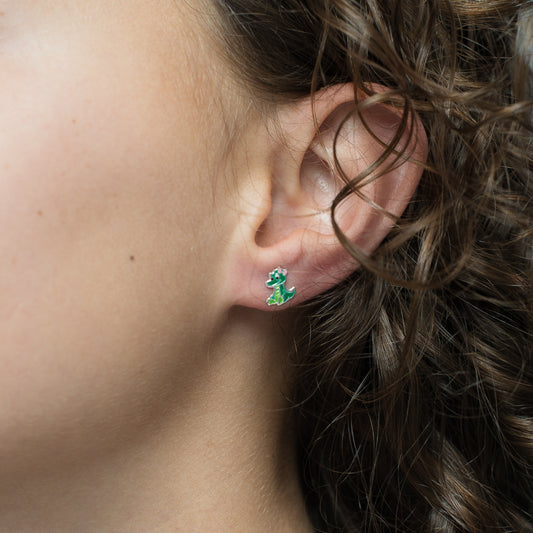 sil crocodile green enamel stud earrings