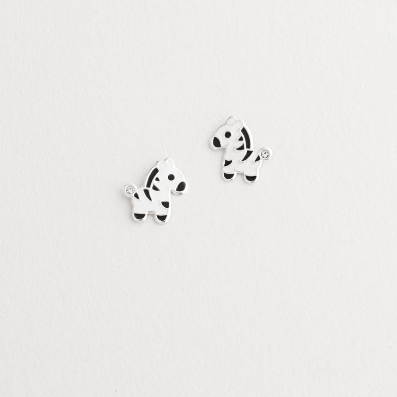 Silver enamel crystal zebra stud earrings