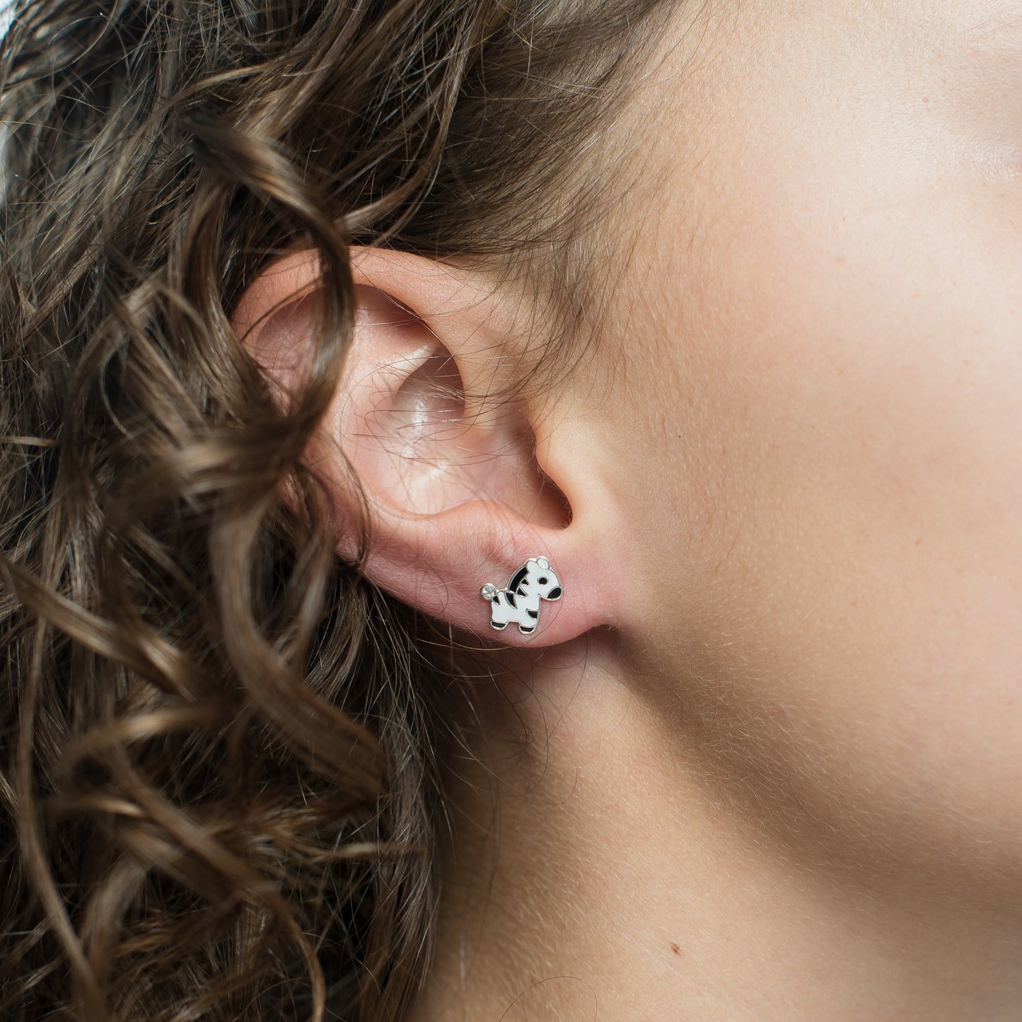 Silver enamel crystal zebra stud earrings