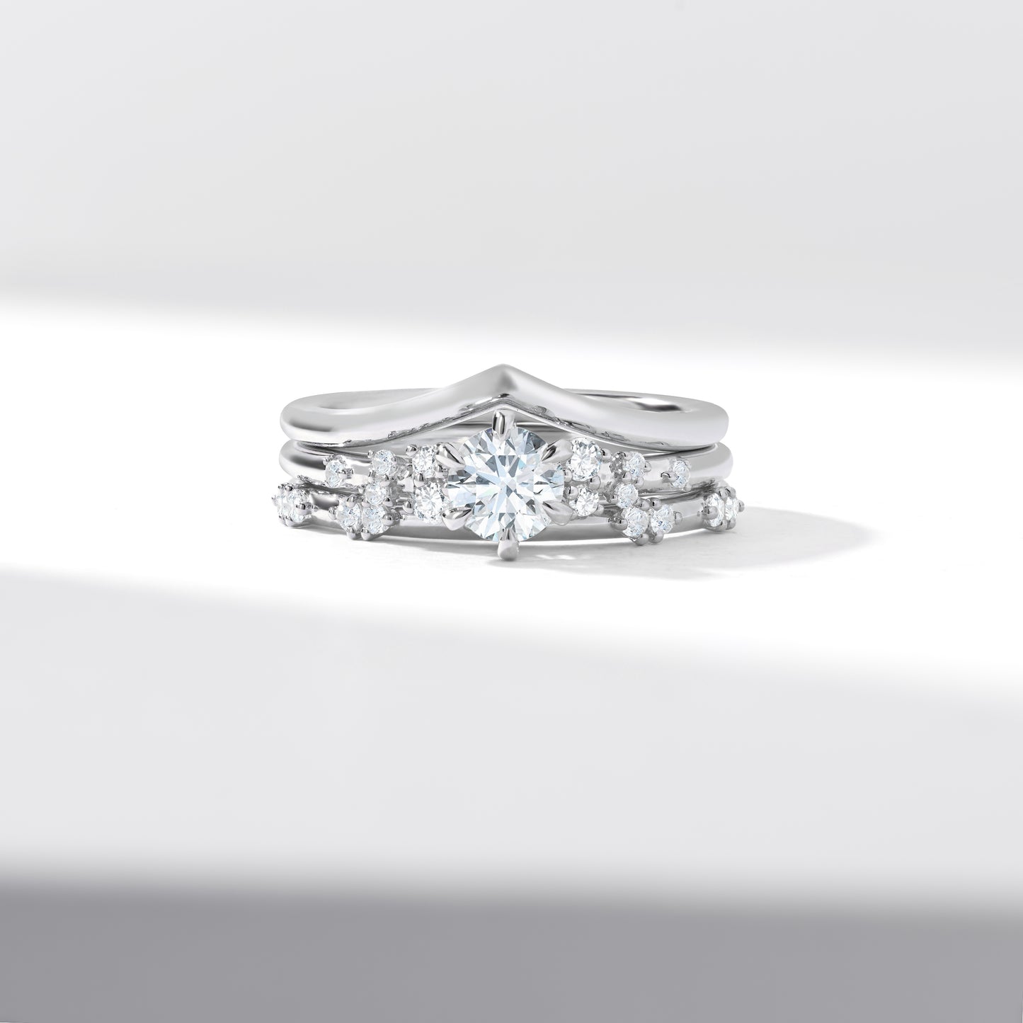 0.50ct Round Brilliant Diamond Centre Snow Drift Shoulders V Contour Bridal Set 0.65tdw