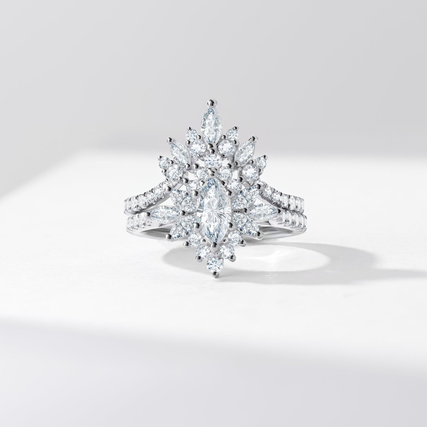 0.50ct Marquise Diamond Solitaire Starburst Halo Tiara Diamond Bridal Set 1.5tdw