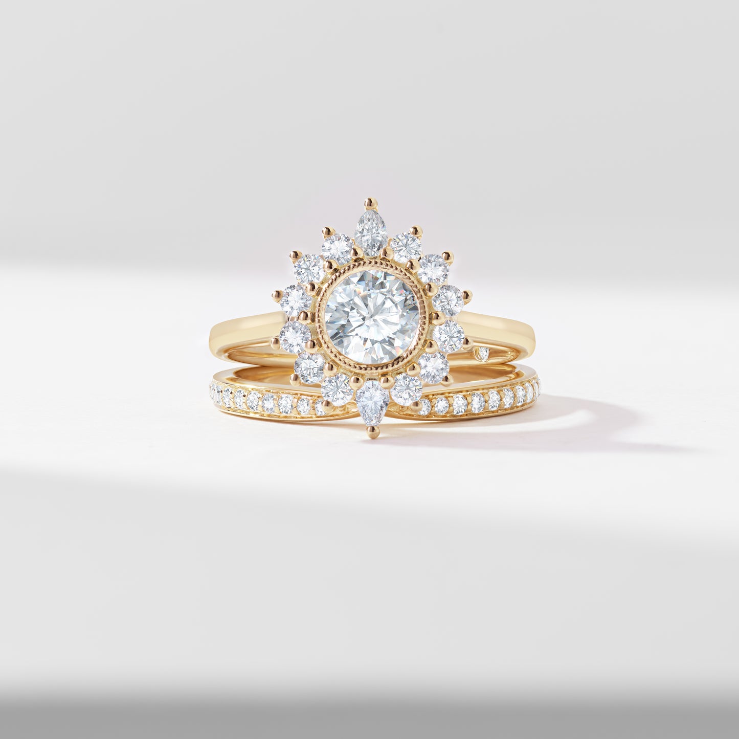 0.75ct Round Brilliant Lab Diamond Milgrain Bezel Centre With Fancy Halo Bridal Set 1.60tdw