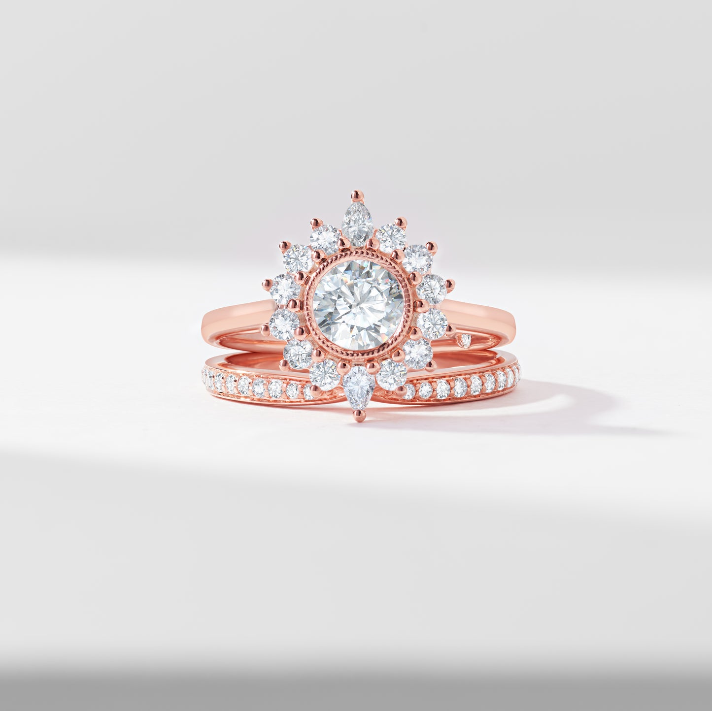 0.75ct Round Brilliant Lab Diamond Milgrain Bezel Centre With Fancy Halo Bridal Set 1.60tdw
