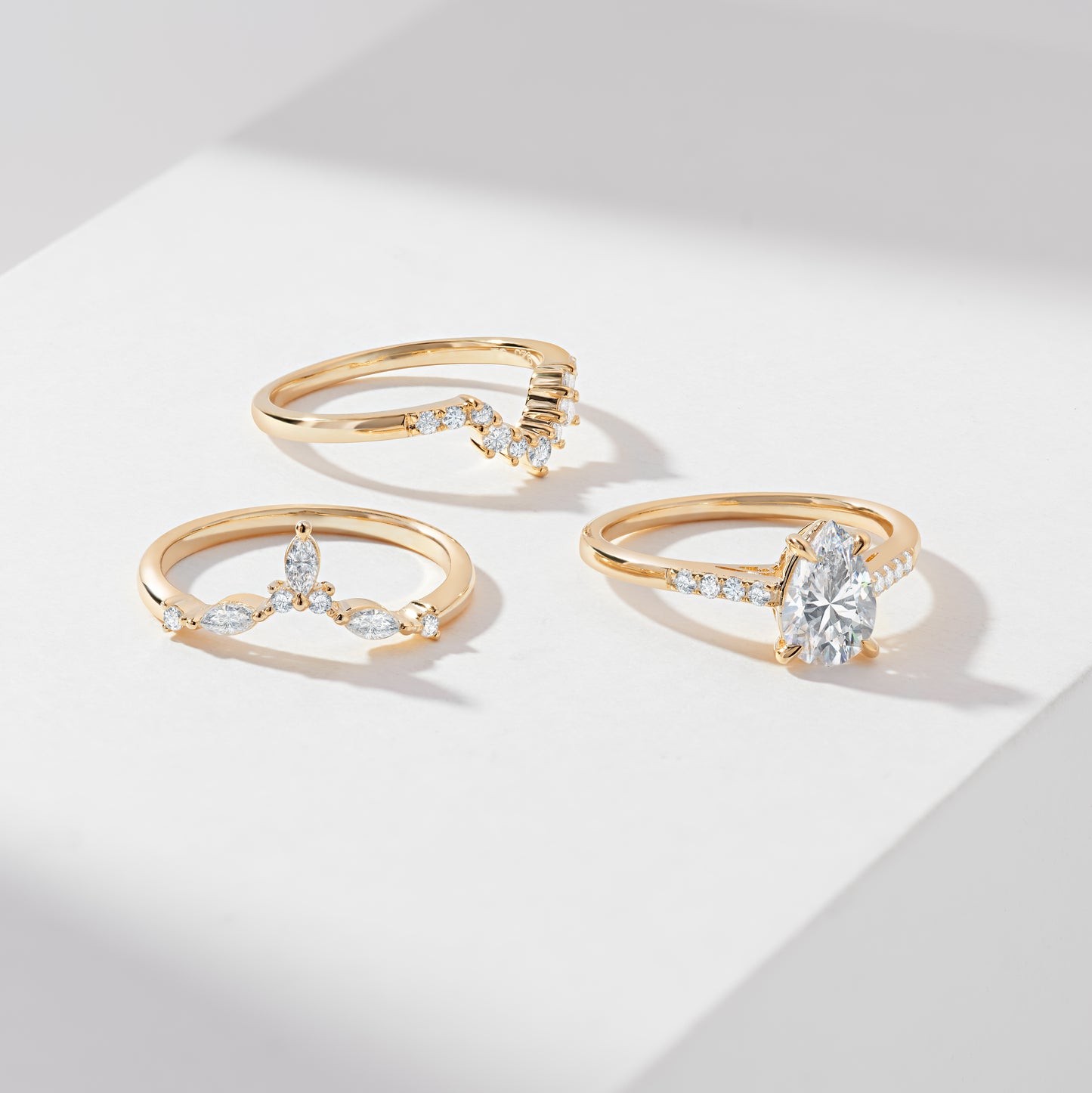 1.5ct Pear Lab Diamond Engagement Ring With Marquise And Round Brilliant Diamond Contoured Fitted Wedders Bridal Set 2.0tdw