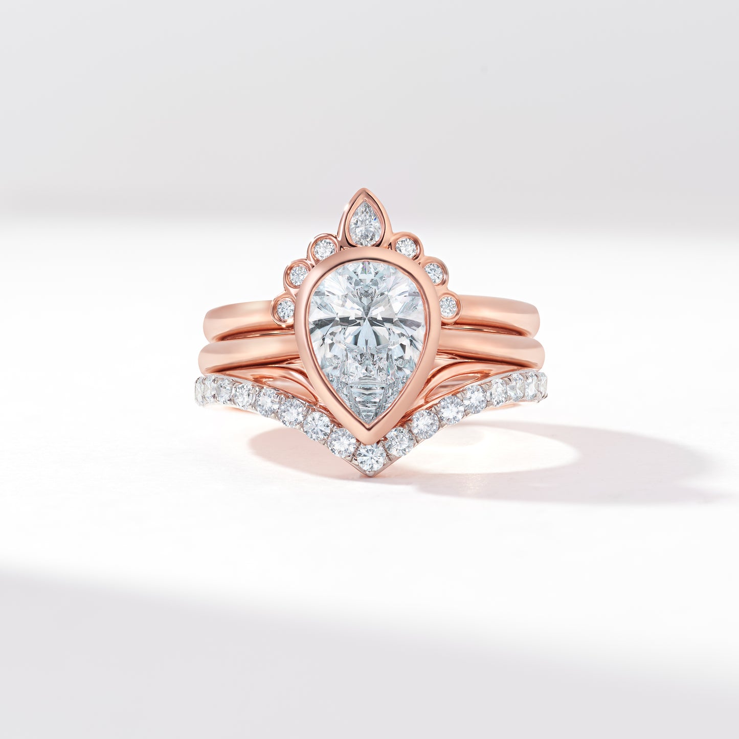Platinum 2.0ct Pear Lab Diamond Bezel Set With Contouring Wedding And Eternity Rings Bridal Set 2.50tdw
