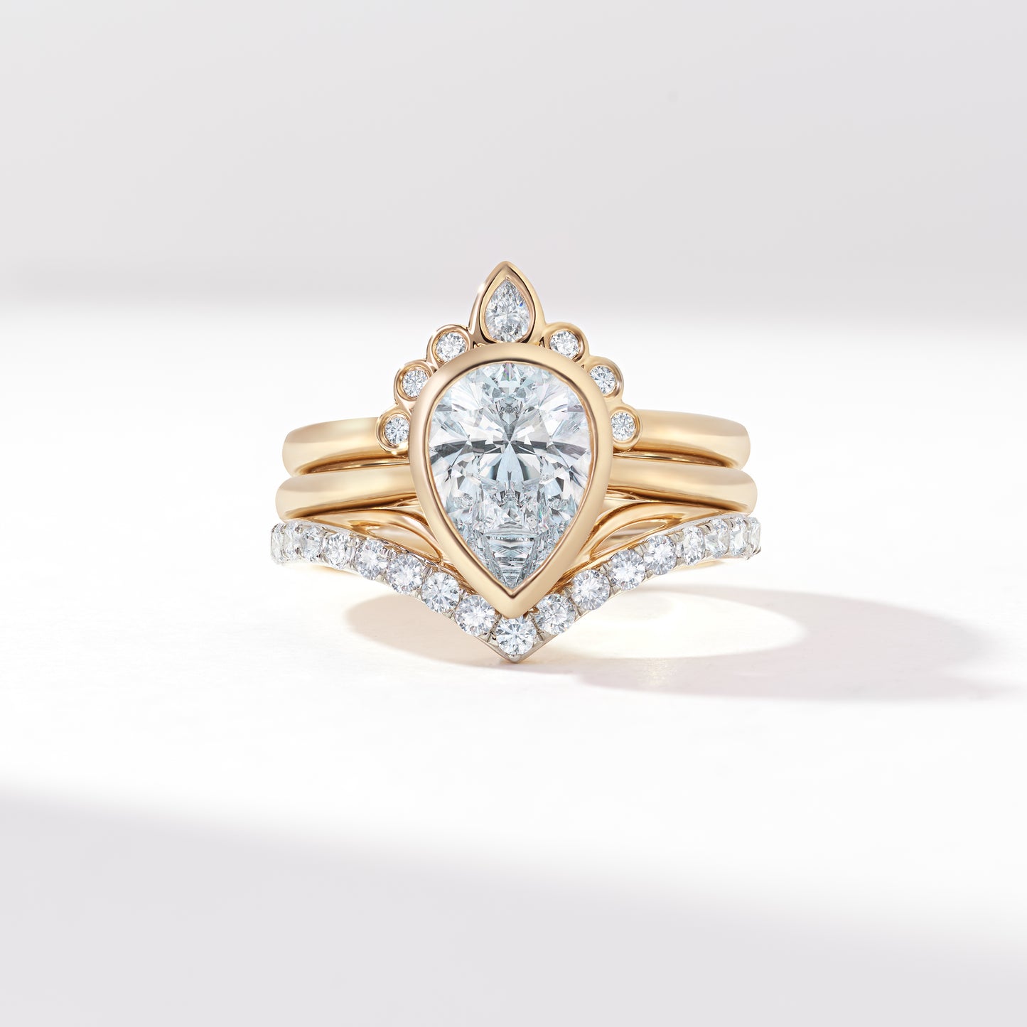 Platinum 2.0ct Pear Lab Diamond Bezel Set With Contouring Wedding And Eternity Rings Bridal Set 2.50tdw