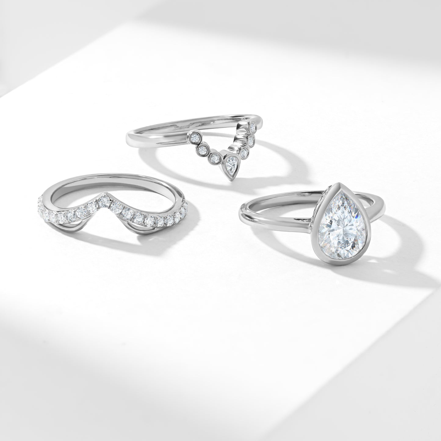 Platinum 2.0ct Pear Lab Diamond Bezel Set With Contouring Wedding And Eternity Rings Bridal Set 2.50tdw