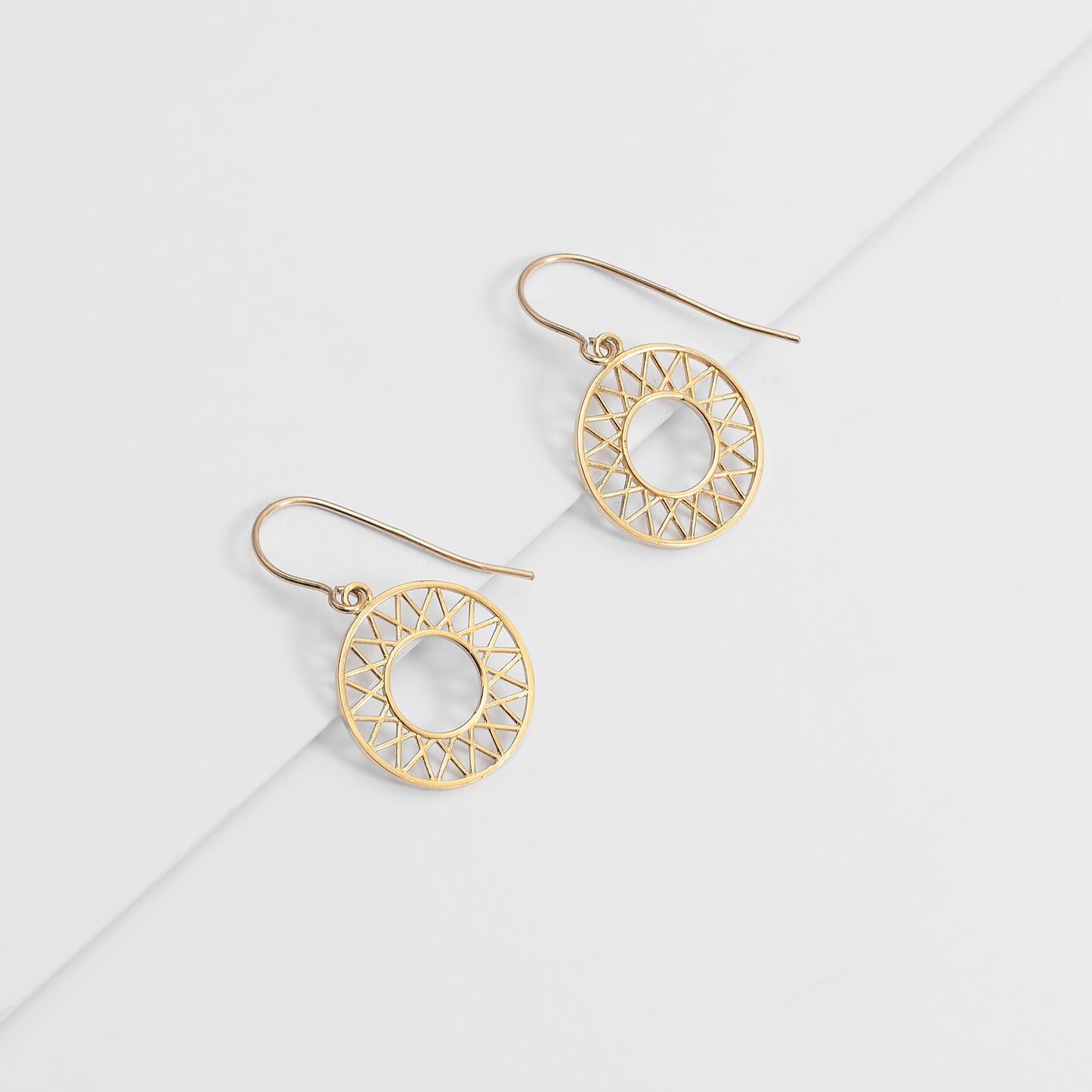 9K Yellow Gold Suncatcher Shepherd Hook Earrings