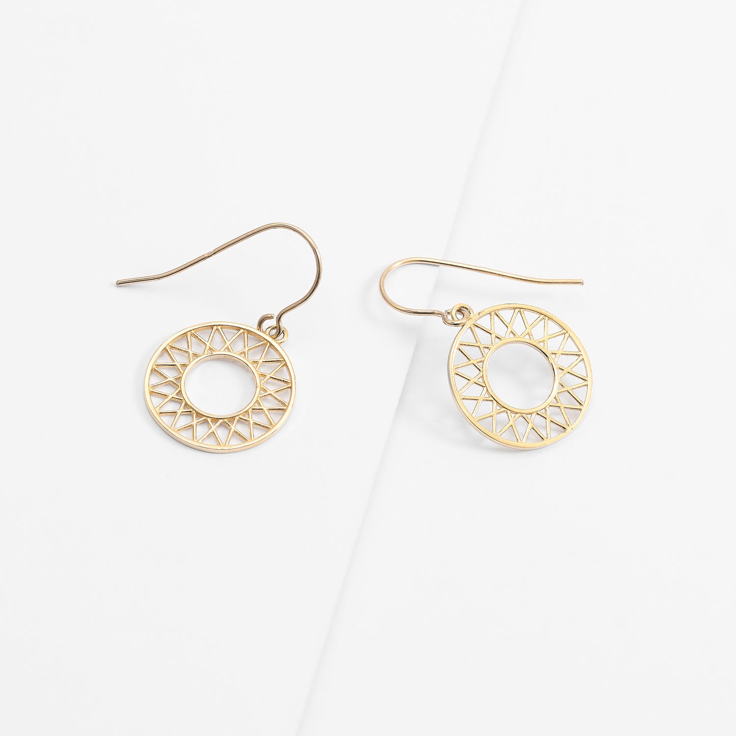 9K Yellow Gold Suncatcher Shepherd Hook Earrings