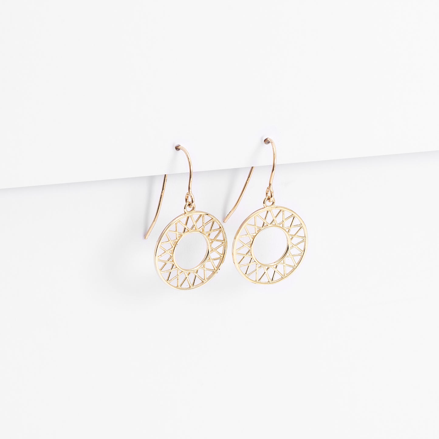 9K Yellow Gold Suncatcher Shepherd Hook Earrings
