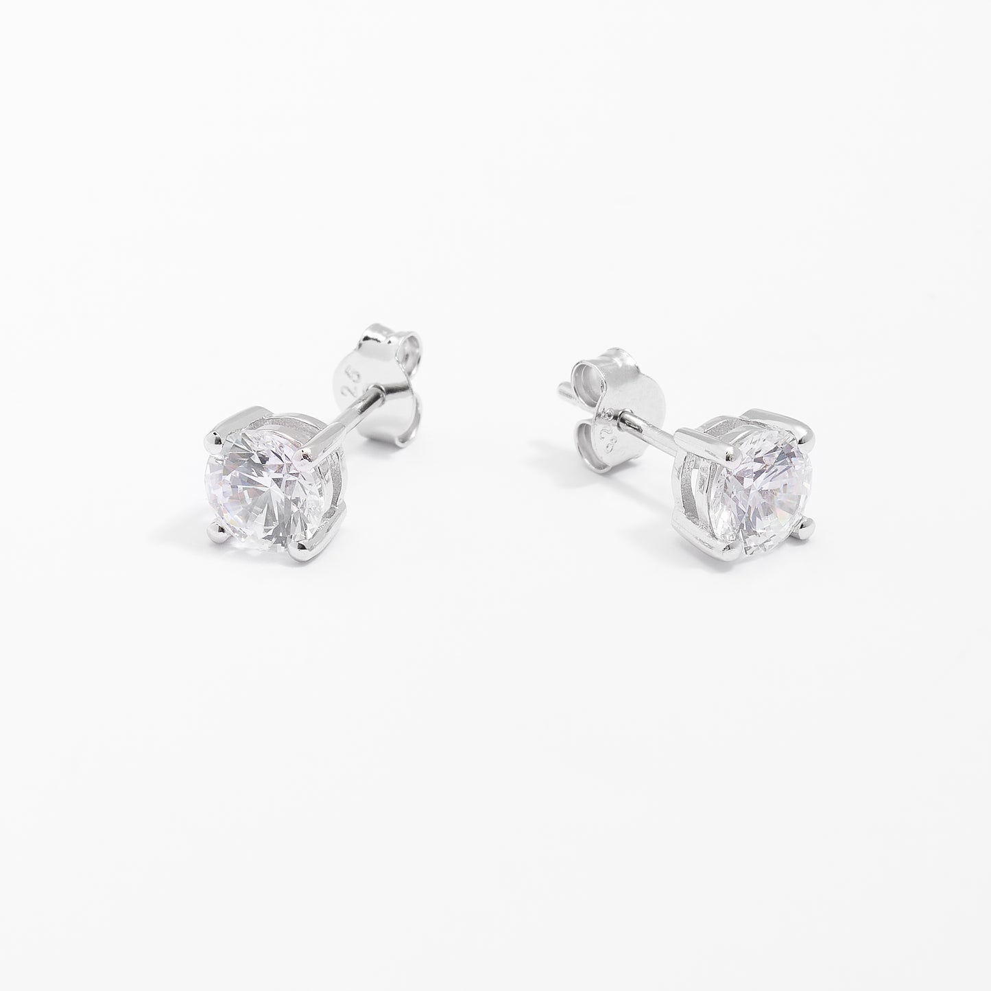 Sterling Silver Round Brilliant Zirconia Stud Earrings