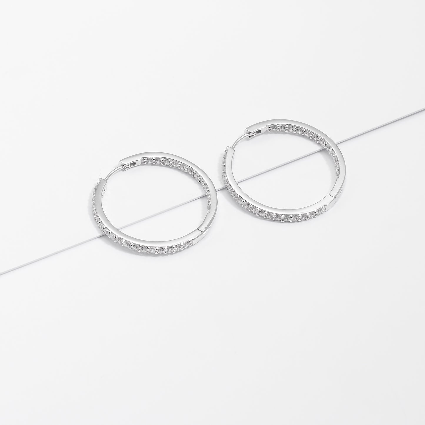 Sterling Silver Round Inside Out Zirconia Hoop Earrings 30mm
