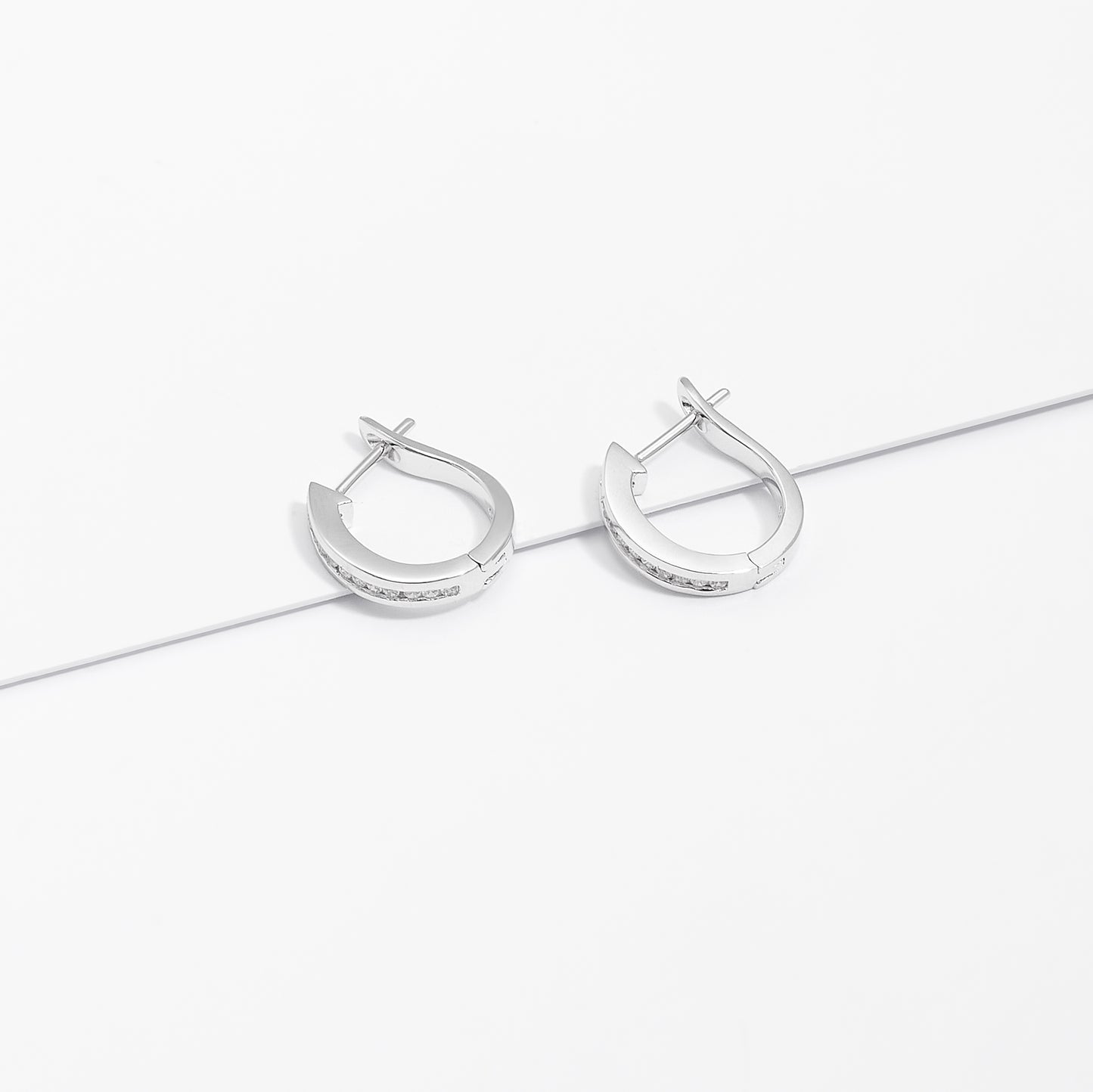 Sterling Silver Zirconia Channel Set Huggie Earrings 15mm