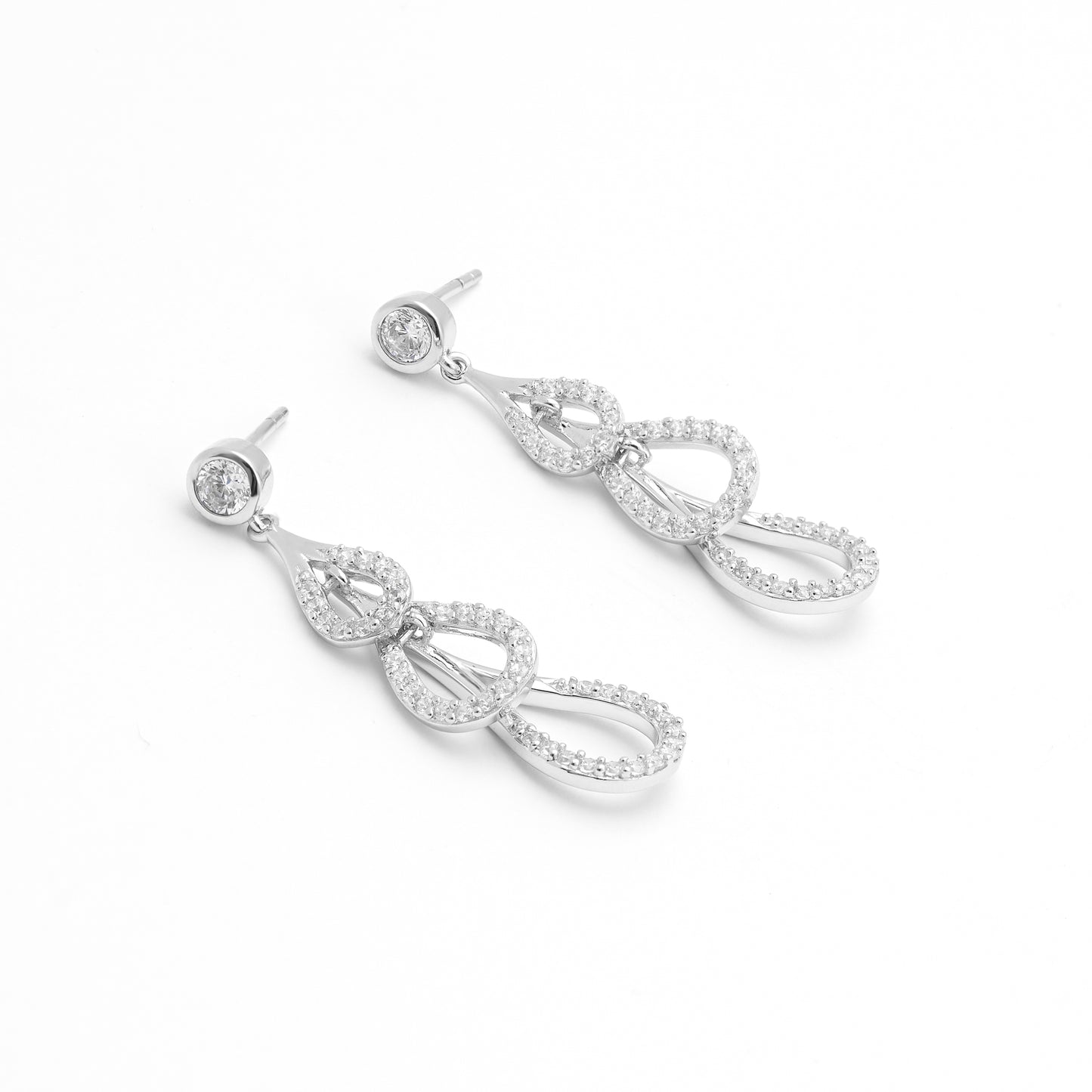 Sterling Silver Zirconia Triple Teardrop Stud Earrings