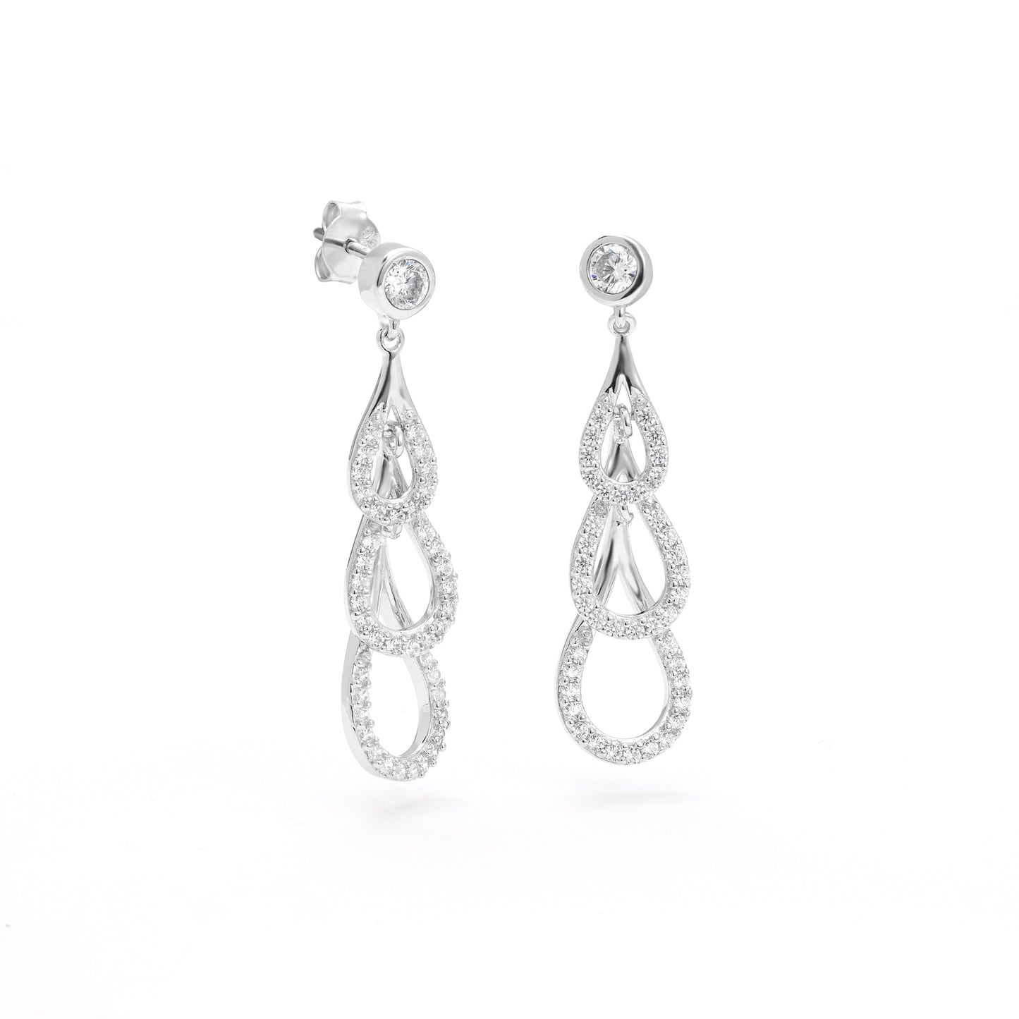 Sterling Silver Zirconia Triple Teardrop Stud Earrings