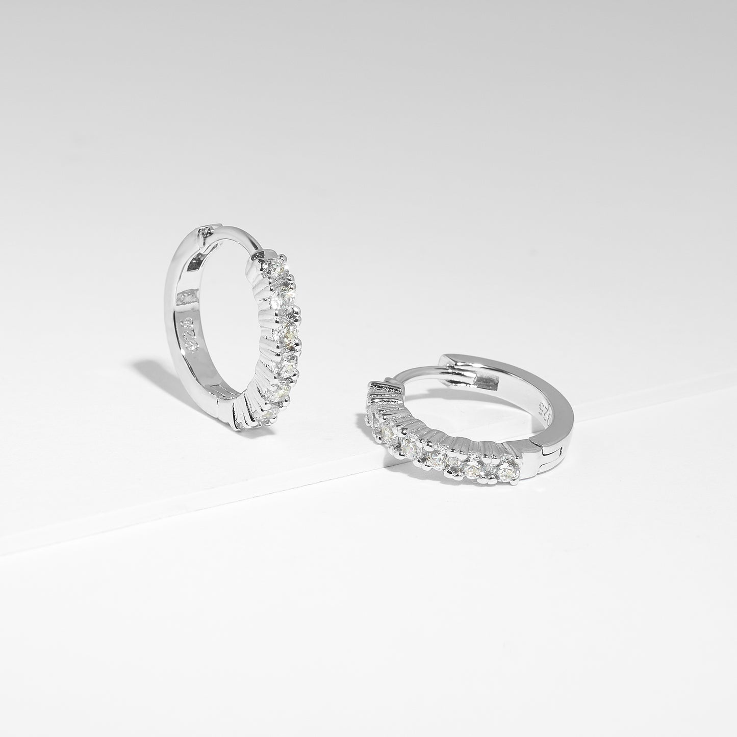 Sterling Silver Zirconia Huggie Earrings 15mm
