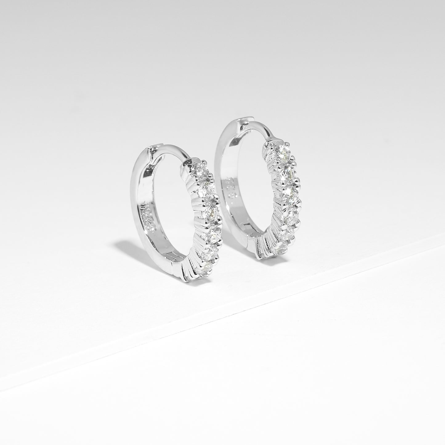 Sterling Silver Zirconia Huggie Earrings 15mm