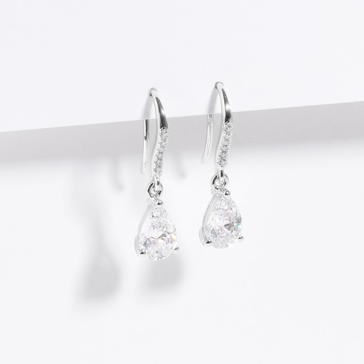 Sterling Silver Pear Zirconia Drop Shepherd Hook Earrings