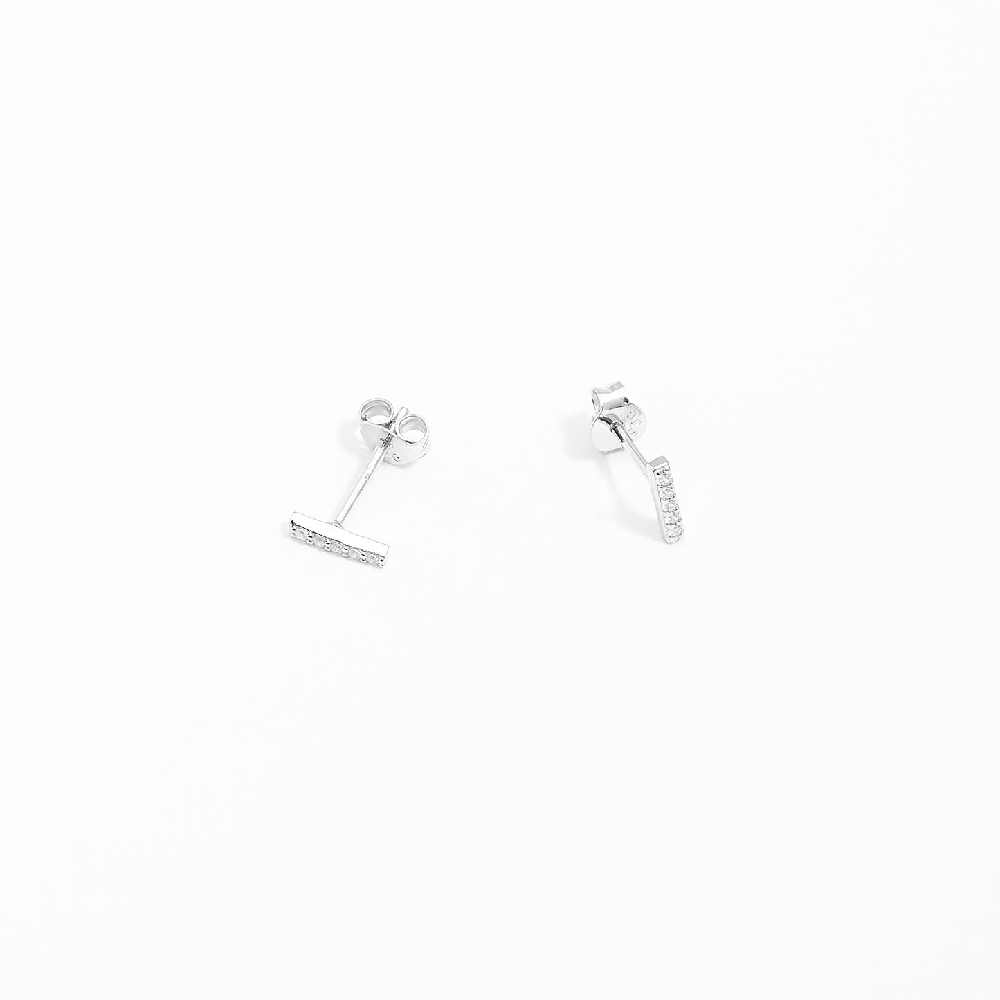 Sterling Silver Zirconia Petite Bar Stud Earrings