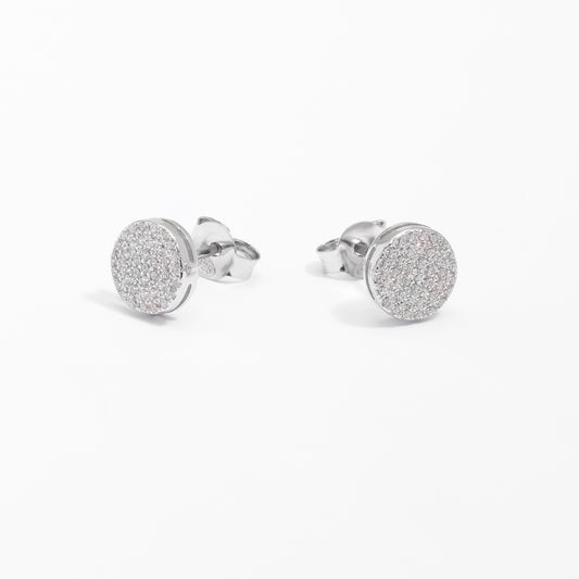 Sterling Silver Zirconia Pave Circle Stud Earrings 8mm