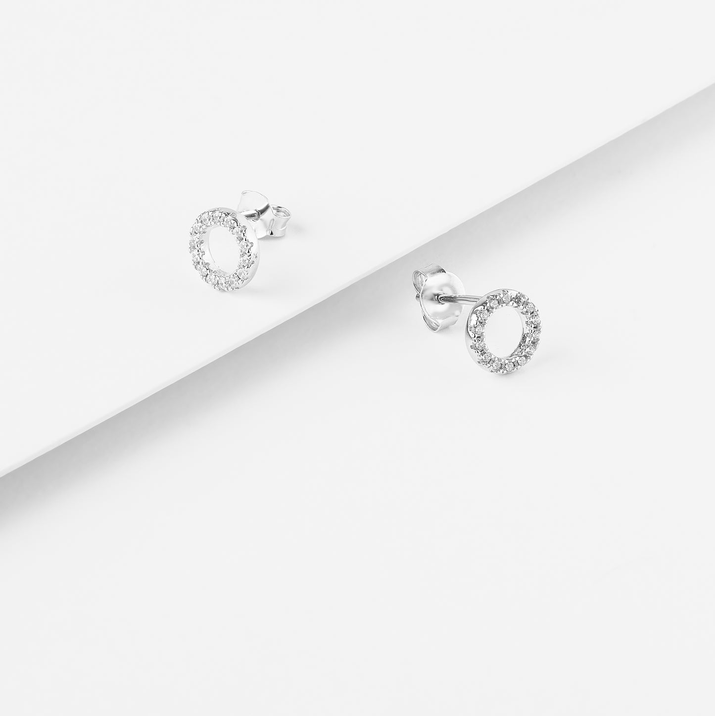 Sterling Silver Zirconia Open Circle Stud Earrings 8mm