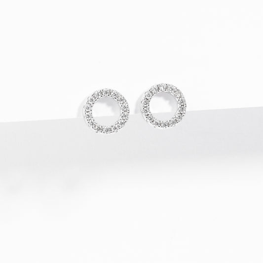 Sterling Silver Zirconia Open Circle Stud Earrings 8mm