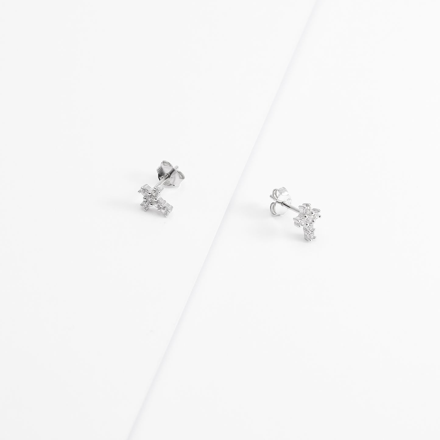 Sterling Silver Zirconia Cross Stud Earrings