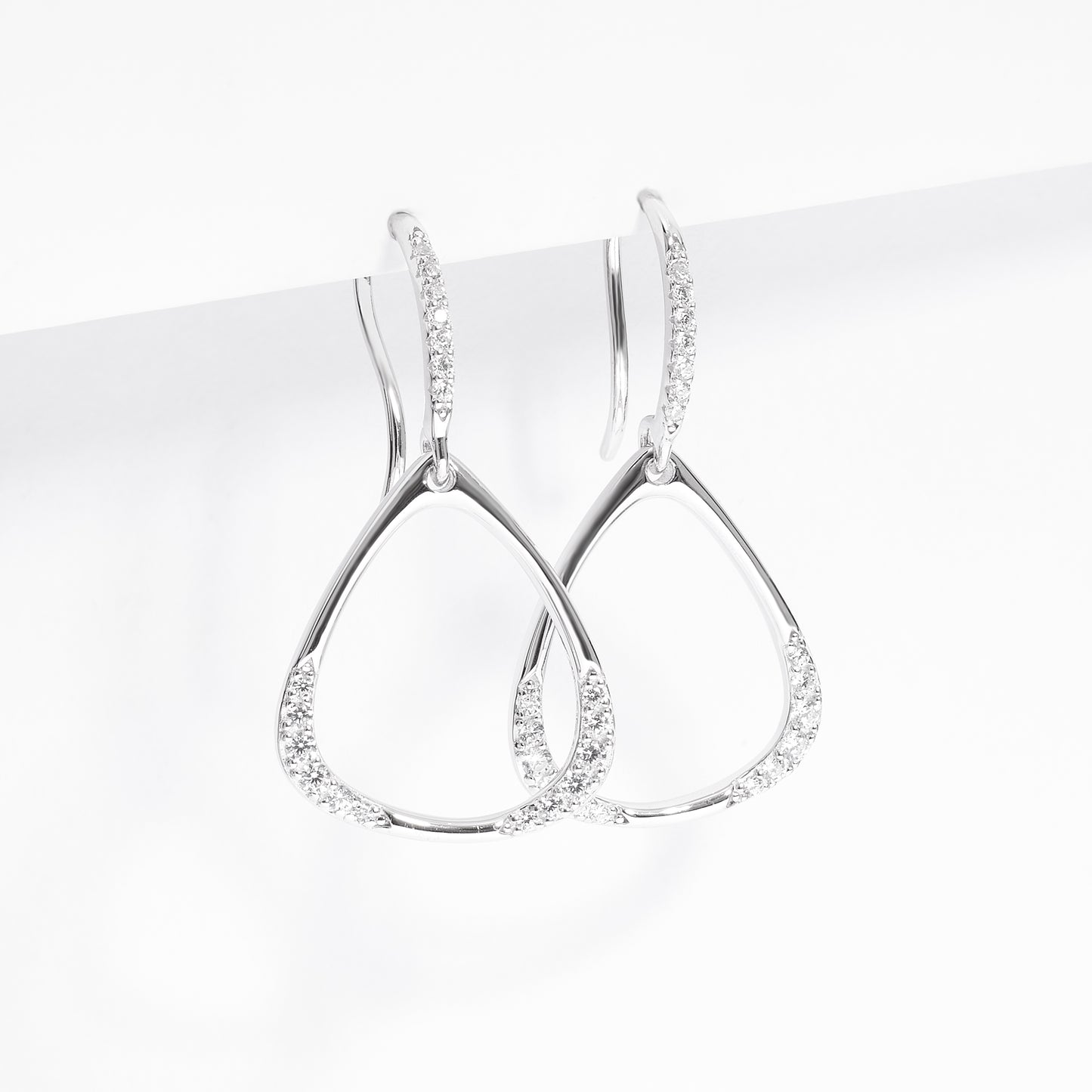 Sterling Silver Zirconia Open Triangle Drop Shepherds Hook Earrings